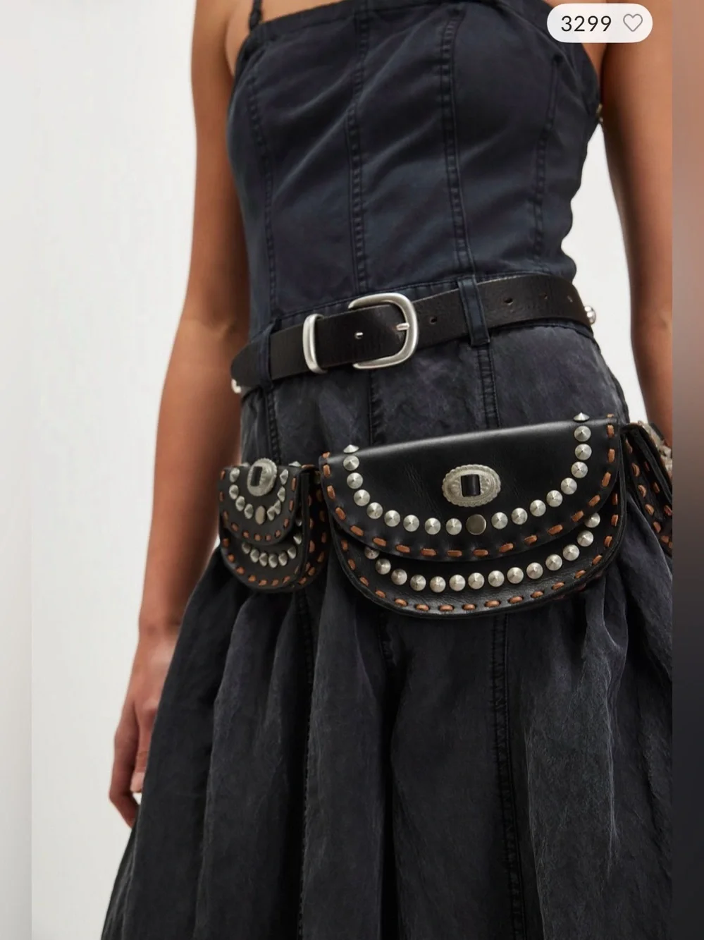 Free People Lucky Stars Leather Pocket Belt in Black Size S/M NWT  Festival